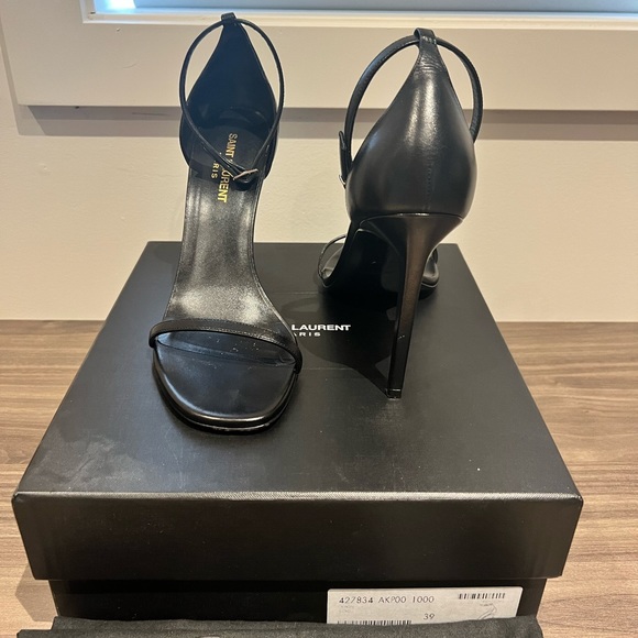 Saint Laurent - Jane 105mm Black Ankle Strap Sandals - Picture 5 of 6